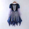 Rochie de vrăjitoare pentru fetițe, cu pălărie, baghetă și gentuță – costum cu steluțe pentru Halloween și petreceri tematice